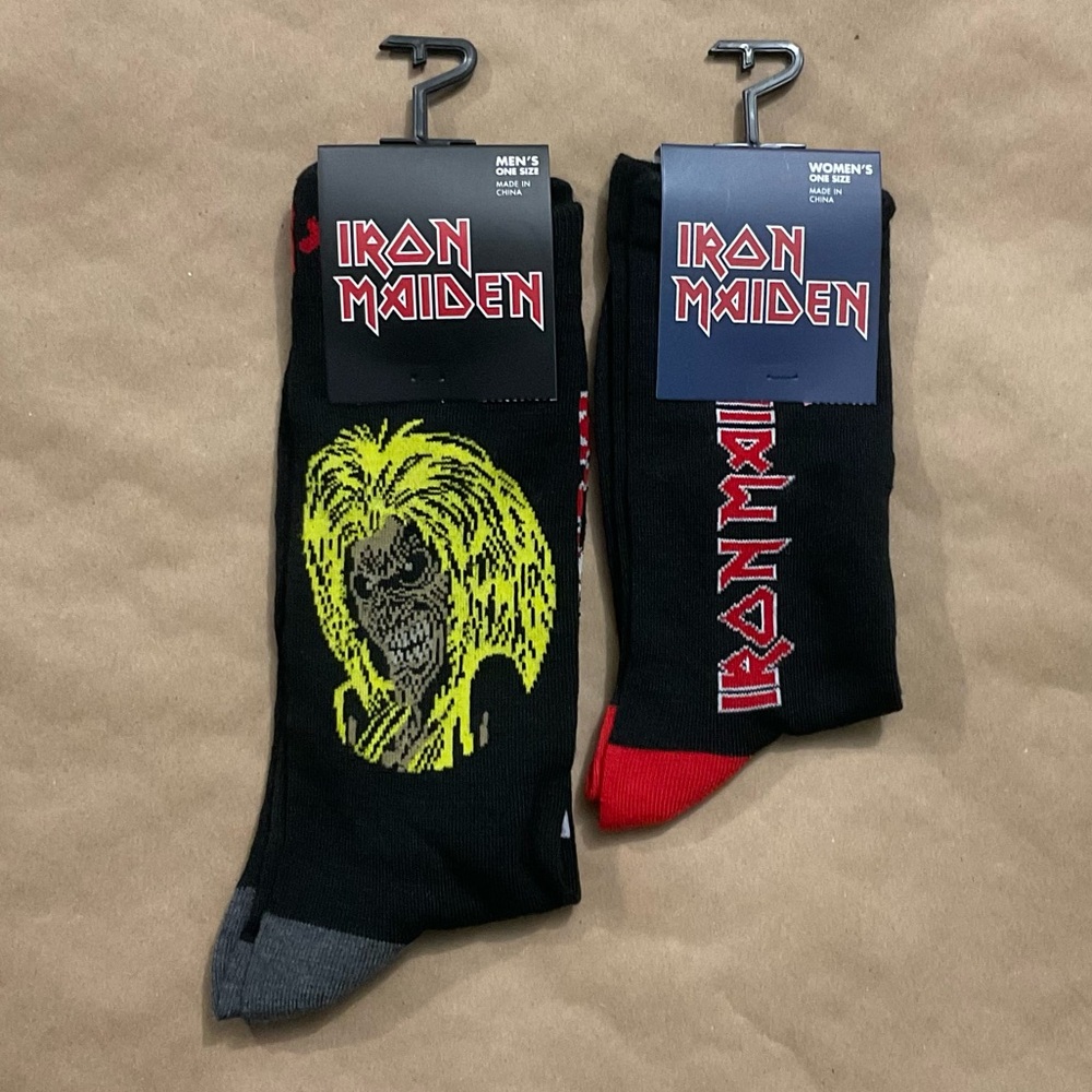2 Pairs Iron Maiden Socks Men's Women’s One Size Black Set Of 2